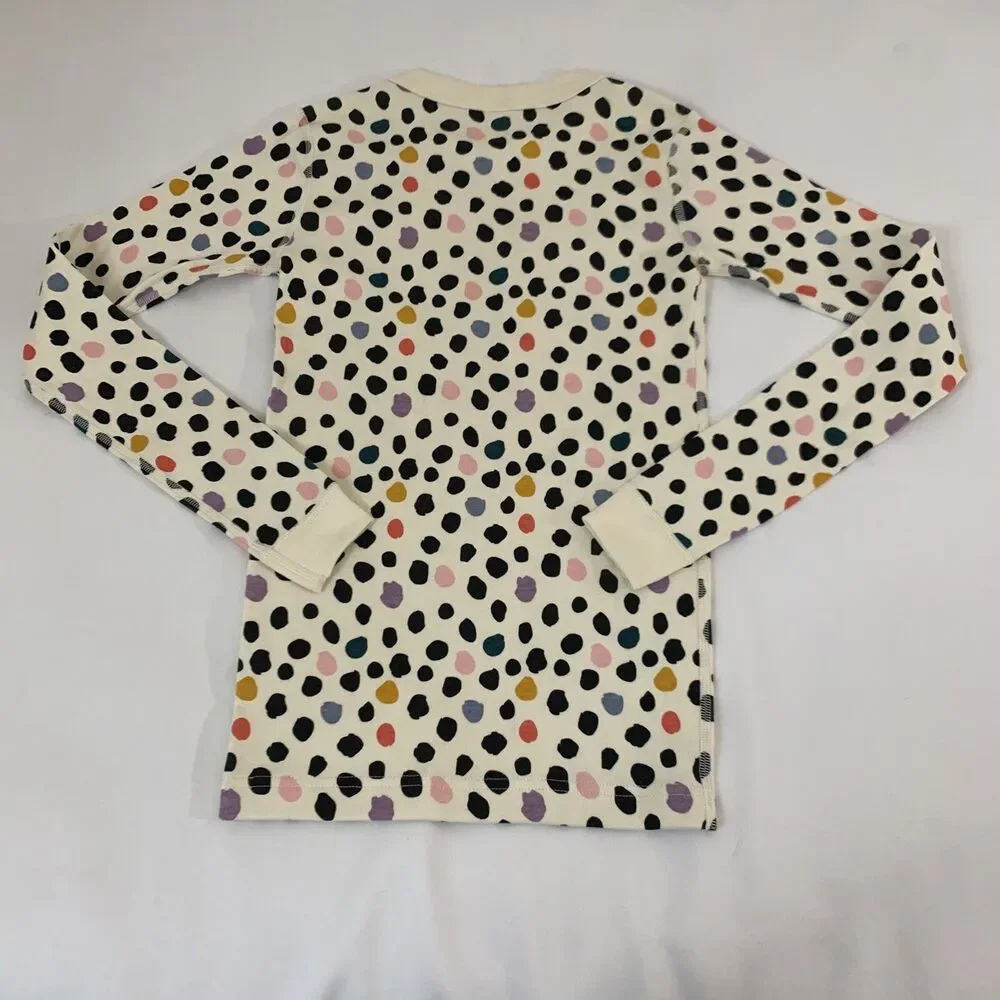 Hanna Andersson Pajama Top Girl 12 Cream Colorful Polka Dot Long‎ Sleeve Cotton